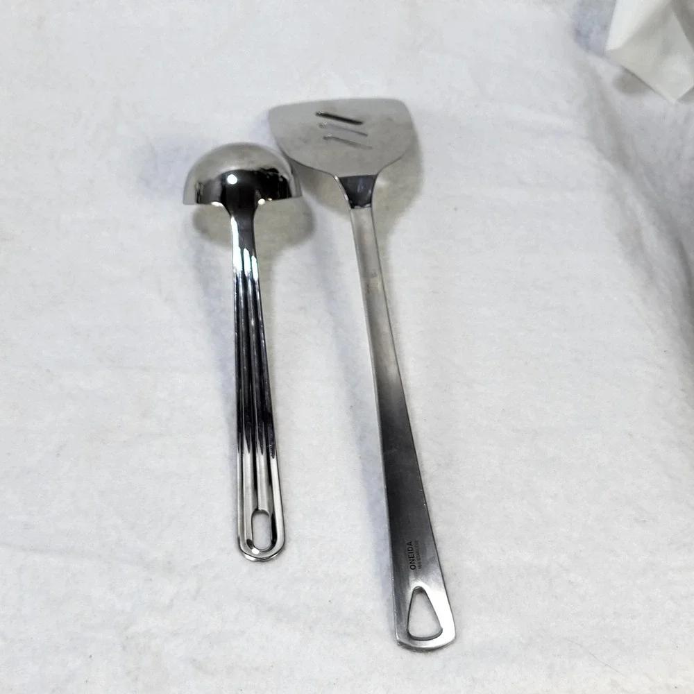 Oneida Stainless Steel Kitchen Utensil Set Slotted Spatula Turner & Small Ladle